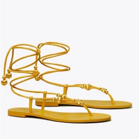 Tory Burch Capri Flat Lace-Up Sandal in Goldenrod - Picture 1 of 4